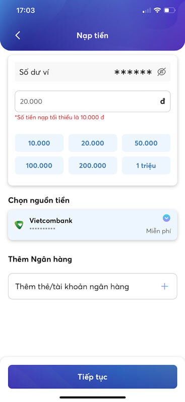 Nạp tiền vào ví