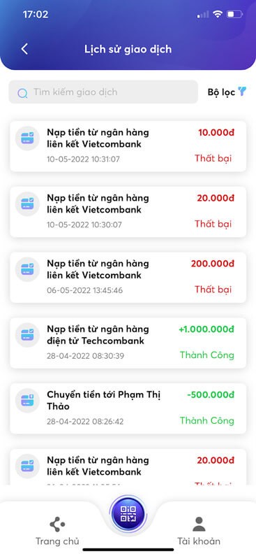 Lưu lại lịch sử giao dịch