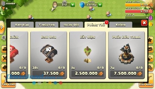 Hệ thống vũ khí phòng thủ trong game Era of War