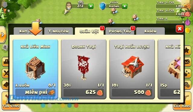 Các công trình quân đội trong game Era of War