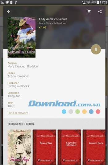 eReader Prestigio cho phép xem thông tin chi tiết của đầu sách