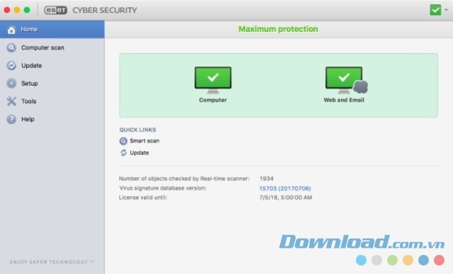 Giao diện thoáng mắt của ESET Cyber Security cho Mac
