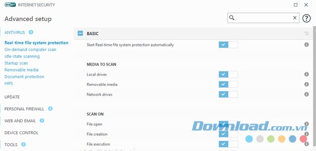 Tùy chỉnh thiết lập nâng cao của ứng dụng bảo mật ESET Internet Security cho máy tính