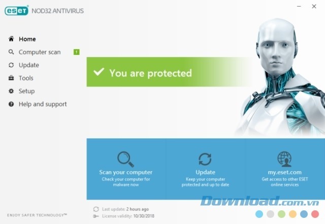 Giao diện thoáng mắt của ESET NOD32 AntiVirus