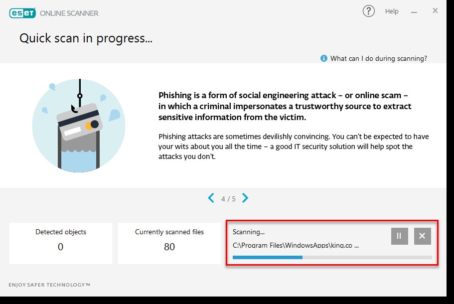 Giao diện chính của công cụ quét virus ESET Online Scanner