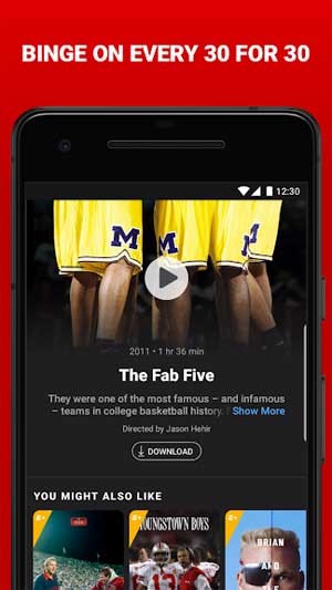 ESPN for Android cung cấp nhiều chương trình thể thao nổi tiếng