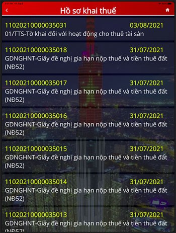 Hồ sơ thuế trên eTax cho Android