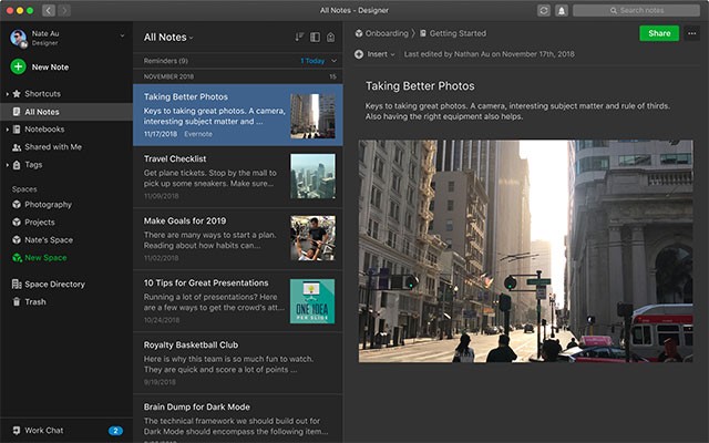 Evernote 10 for Mac cải thiện chế nền tối và nhiều hơn thế