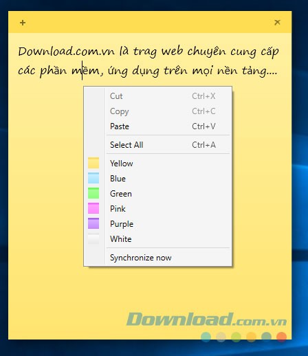 Giao diện phần mềm ghi chú Evernote Sticky Notes