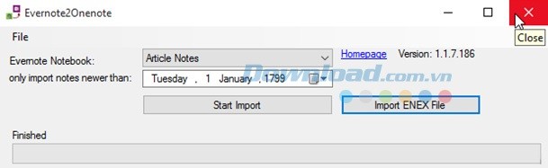Giao diện của Evernote2onenote