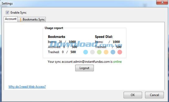 Thông tin tài khoản các đánh dấu của EverSync