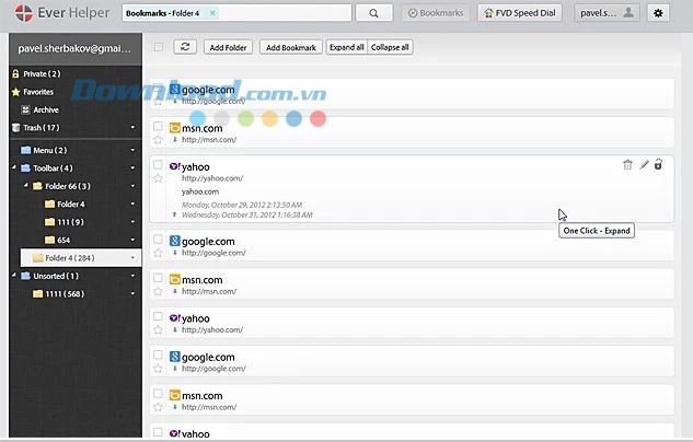 Danh mục đánh dấu trang của EverSync