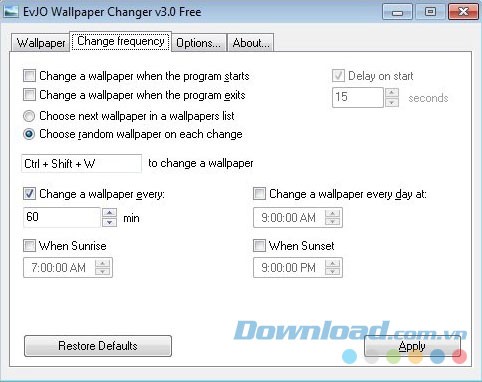 Thiết lập phần mềm thay đổi hình nền