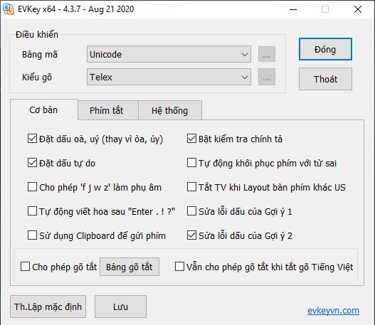Giao diện mới của bộ gõ tiếng Việt EVKey 4.3.2