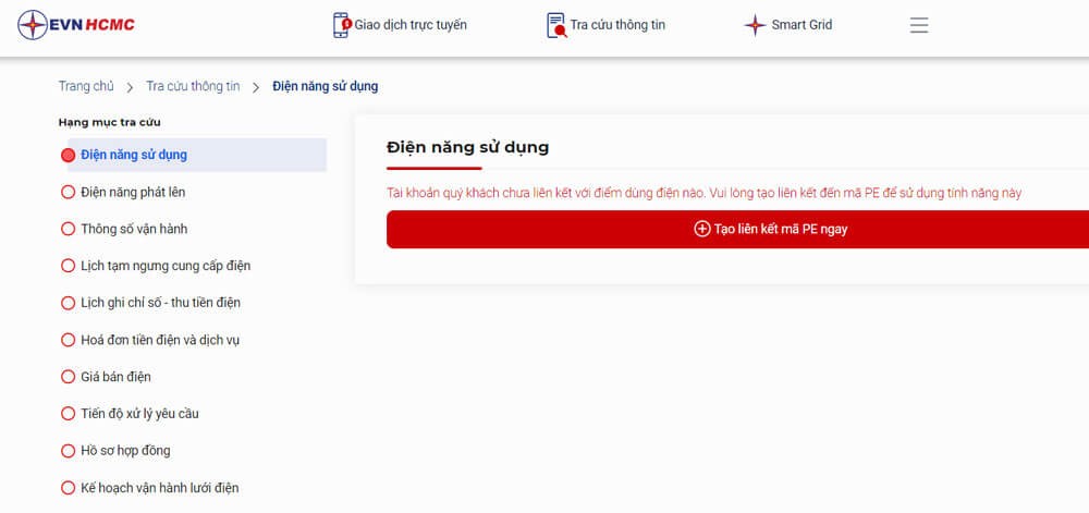 Tra cứu thông tin trên trang EVNHCMC CSKH
