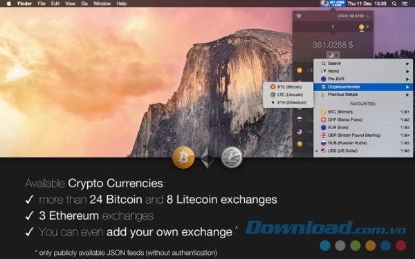 Exchange Rates cho Mac hỗ trợ tính cả tiền điện tử