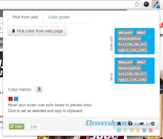 Giao diện Eye Dropper trên trình duyệt