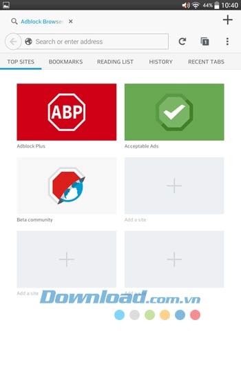 Giao diện ứng dụng Adblock Browser