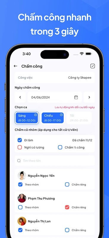 Chấm công nhanh chóng