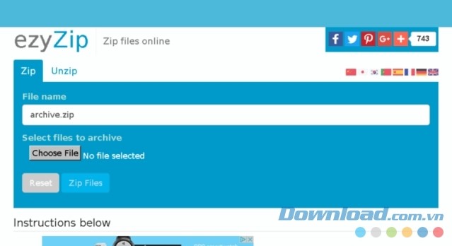 Giao diện đơn giản của ezyZip