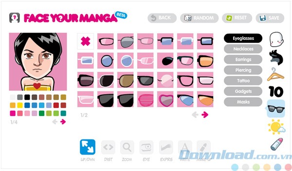 Giao diện của Face Your Manga