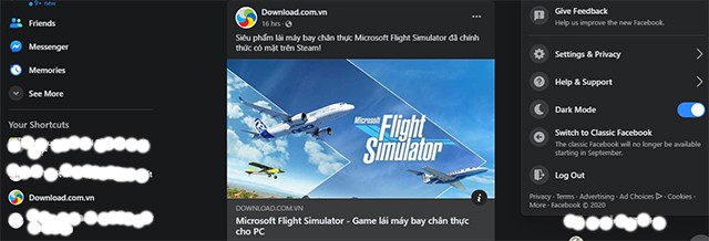 Chế độ Dark mode cho giao diện mới của Facebook desktop