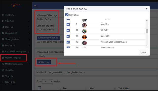 Tính năng mời bạn bè like Fanpage