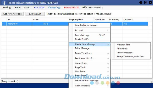Giao diện phần mềm Facebook Automation