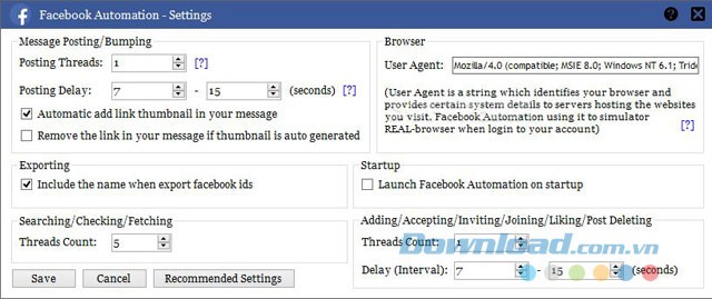 Các lựa chọn cài đặt