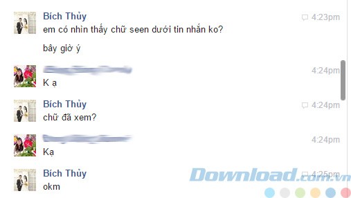 Đoạn trò chuyện khi đã cài Facebook Chat Privacy cho Chrome