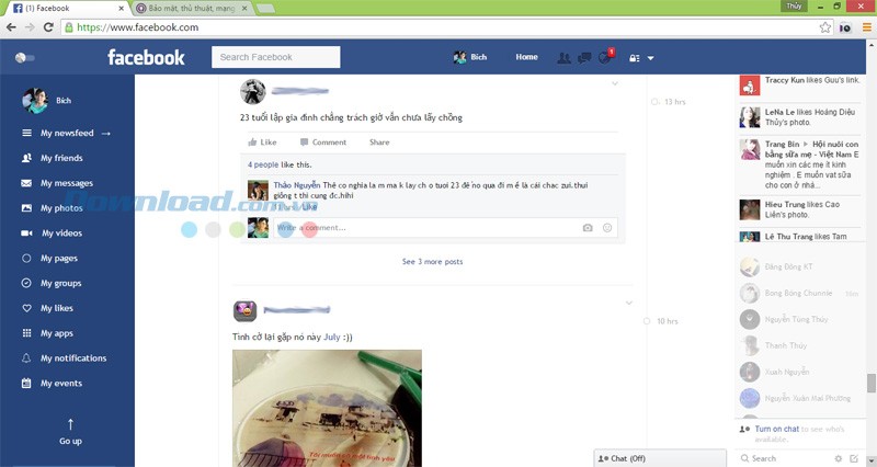 Giao diện Facebook khi sử dụng Facebook Flat