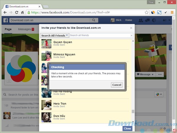 Facebook Invite All đang mời bạn bè tự động