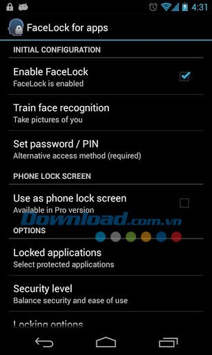 FaceLock for apps for Android