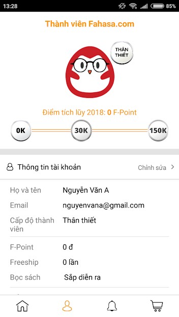 Thông tin tài khoản Fahasa