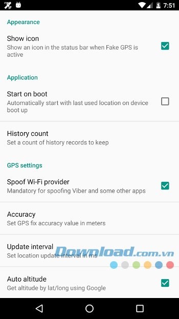 Các tùy chọn cài đặt GPS