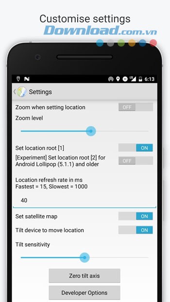 Tùy chỉnh thiết lập trên ứng dụng