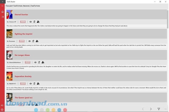 Giao diện ứng dụng Fanfic Reader