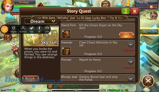 Bảng nhiệm vụ trong game Fantasy Chronicles