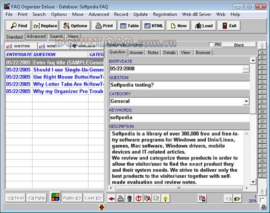 FAQ Organizer Deluxe