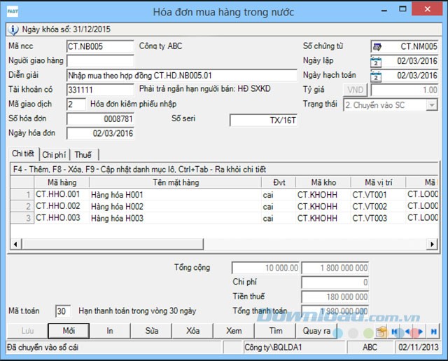 Hóa đơn mua hàng trong nước