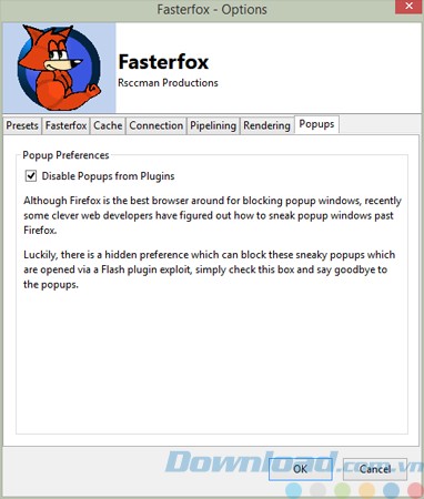 Tùy chọn chặn pop-up của Fasterfox