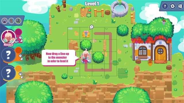 Click, kéo thả chuột để tìm đường đi tối ưu nhất trong khi cho quái vật ăn