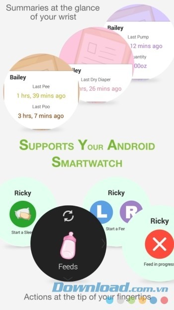 Theo dõi và nhắc nhở thời gian cho bé ăn, thay tã...