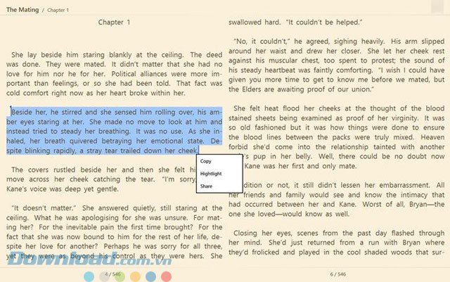 Thao tác với văn bản trong Fiction Book Reader