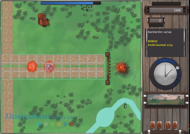 Điều khiển chiếc máy bắn đá rực lửa trong game tháp phòng thủ Fiery Disaster