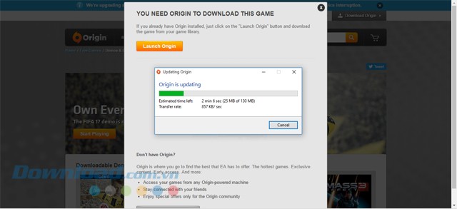 Cập nhật Origin lên phiên bản mới để tiến hành tải game bóng đá cho PC FIFA 17 Demo