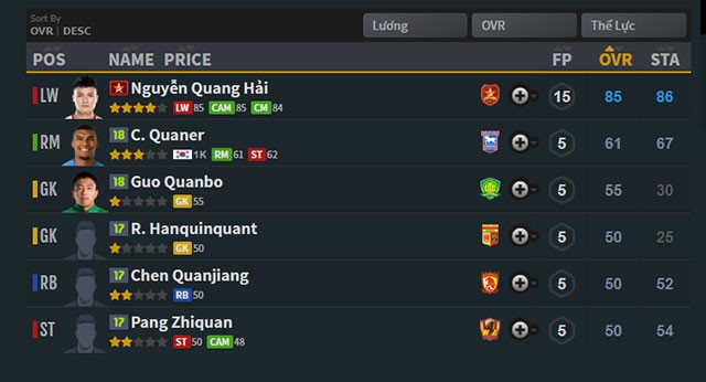 Tìm kiếm cầu thủ trên FIFA addict