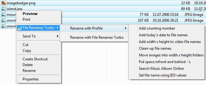 File Renamer Turbo được thêm vào menu chuột phải