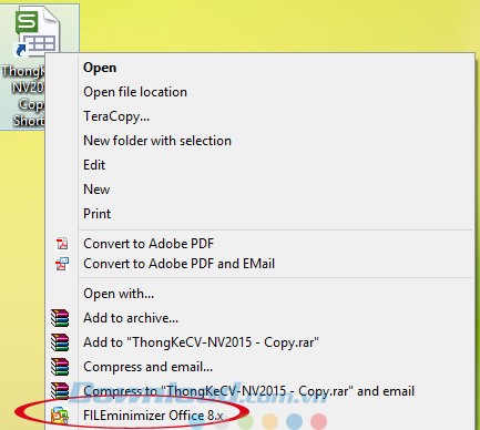FILEminimizer tích hợp trong menu ngữ cảnh