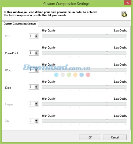 Tùy chỉnh nén file trong chế độ nén Custom